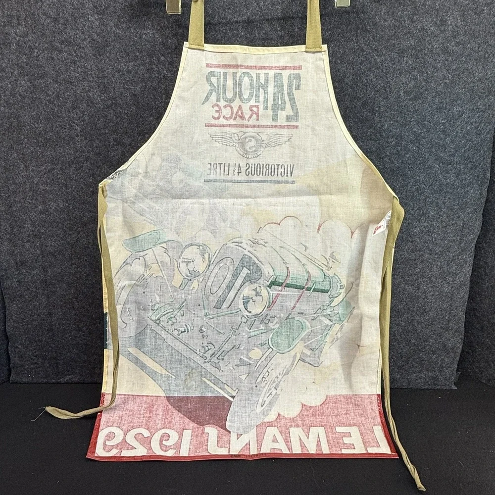 Vintage 1970s SARI‎ Fabrics Apron Le Mans 1929 Bentley Race PVC Oilcloth England